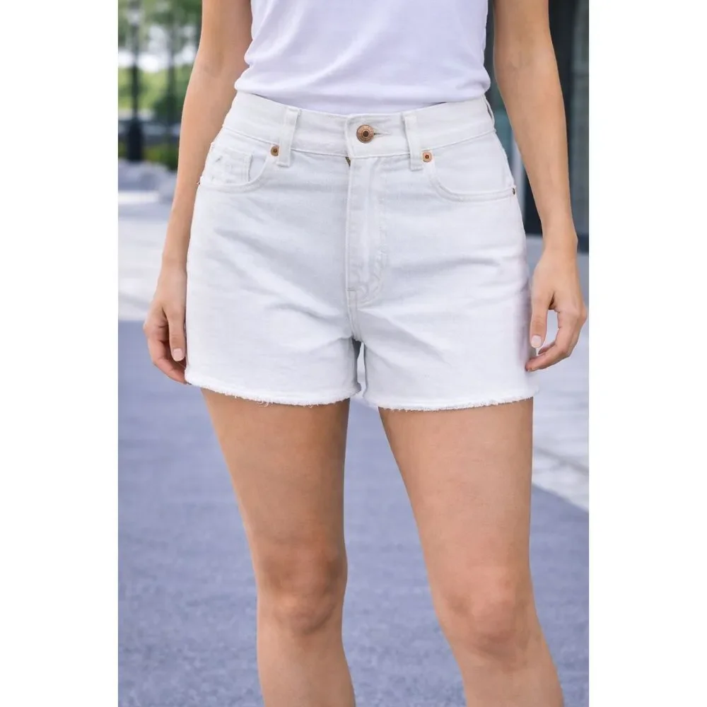 100% Cotton American Eagle Baggy Denim Mom Shorts Ivory 2
